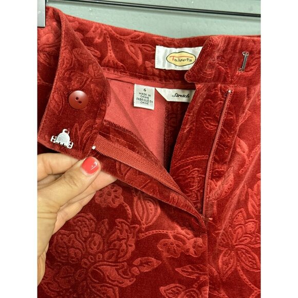 VTG Talbot's Women's 4 Red Velvet Printed Floral Stretch Retro Bootcut Mid-Rise - Picture 8 of 11